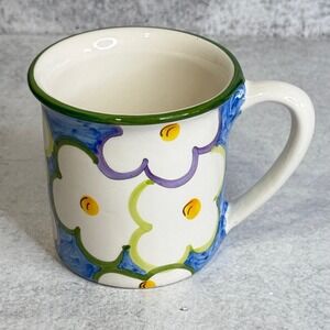 Favanol Portugal Hand Painted Floral Ceramic Mug Blue White Green Flowers